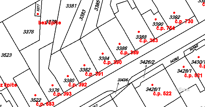 Jirkov 390 na parcele st. 3384 v KÚ Jirkov, Katastrální mapa