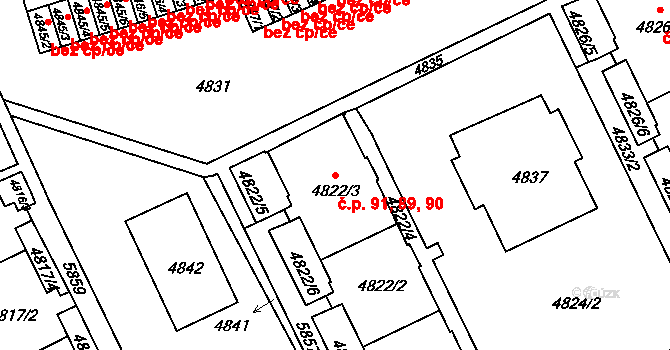 Liberec III-Jeřáb 89,90,91, Liberec na parcele st. 4822/3 v KÚ Liberec, Katastrální mapa