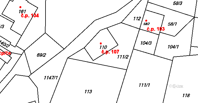 Džbánov 107 na parcele st. 110 v KÚ Džbánov u Vysokého Mýta, Katastrální mapa