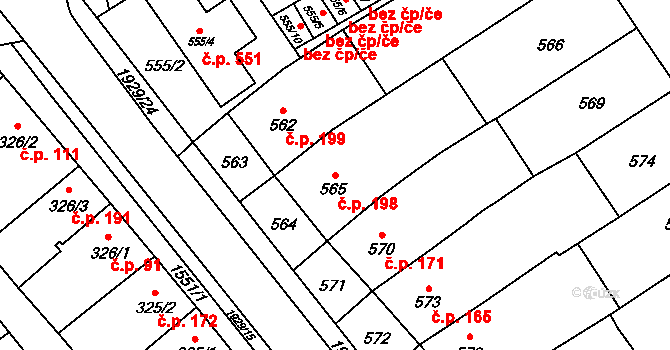 Zbýšov 198 na parcele st. 565 v KÚ Zbýšov u Oslavan, Katastrální mapa