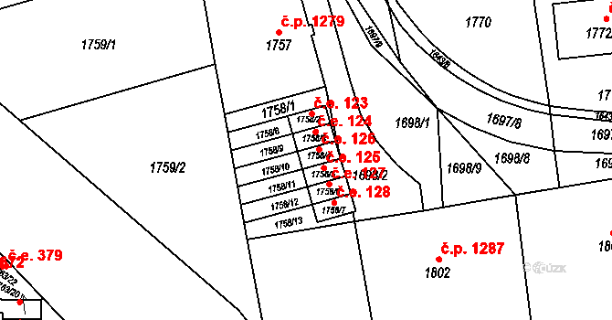 Šlapanice 126 na parcele st. 1758/4 v KÚ Šlapanice u Brna, Katastrální mapa