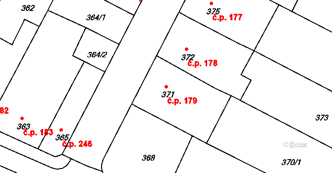 Blažovice 179 na parcele st. 371 v KÚ Blažovice, Katastrální mapa