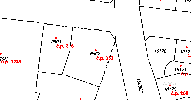 Jižní Předměstí 333, Plzeň na parcele st. 9502 v KÚ Plzeň, Katastrální mapa