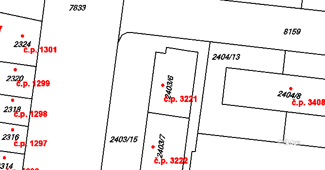 Prostějov 3221 na parcele st. 2403/6 v KÚ Prostějov, Katastrální mapa