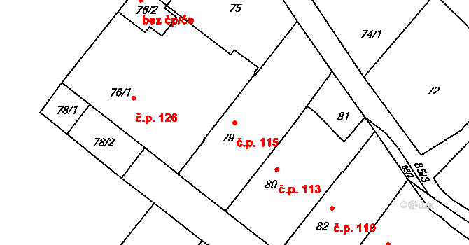 Velké Chvalovice 115, Pečky na parcele st. 79 v KÚ Velké Chvalovice, Katastrální mapa