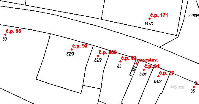 Lišov 400 na parcele st. 82/2 v KÚ Lišov, Katastrální mapa