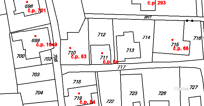 Šluknov 64 na parcele st. 711 v KÚ Šluknov, Katastrální mapa