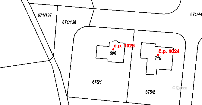 Hlubočinka 1026, Sulice na parcele st. 696 v KÚ Sulice, Katastrální mapa