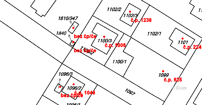 Kosmonosy 1006 na parcele st. 1100/3 v KÚ Kosmonosy, Katastrální mapa