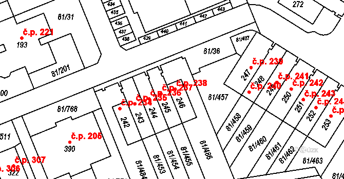 Nupaky 238 na parcele st. 246 v KÚ Nupaky, Katastrální mapa