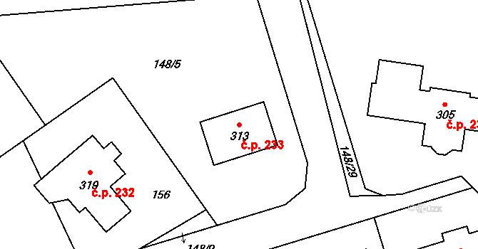 Horní Libchavy 233, Libchavy na parcele st. 313 v KÚ Horní Libchavy, Katastrální mapa