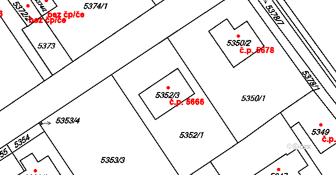 Chomutov 5666 na parcele st. 5352/3 v KÚ Chomutov I, Katastrální mapa