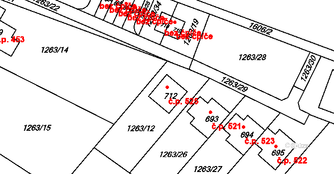 Stařeč 525 na parcele st. 712 v KÚ Stařeč, Katastrální mapa