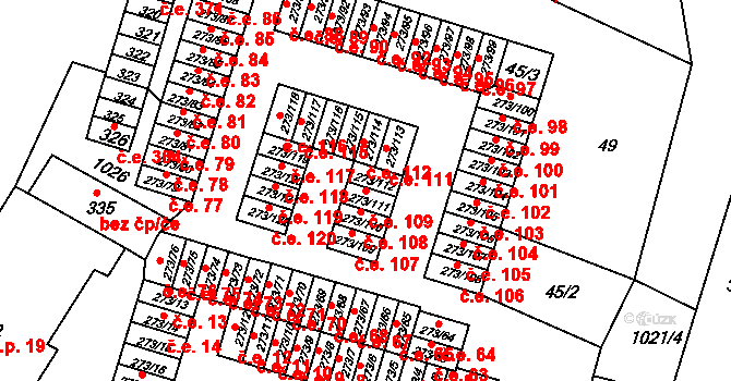 Obrnice 109 na parcele st. 273/111 v KÚ Obrnice, Katastrální mapa