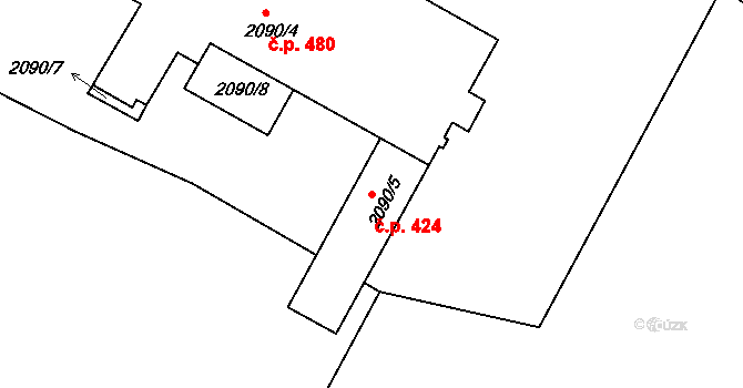 Vyškov-Město 424, Vyškov na parcele st. 2090/5 v KÚ Vyškov, Katastrální mapa