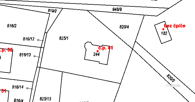 Tisová 41, Bohutín na parcele st. 244 v KÚ Tisová u Bohutína, Katastrální mapa