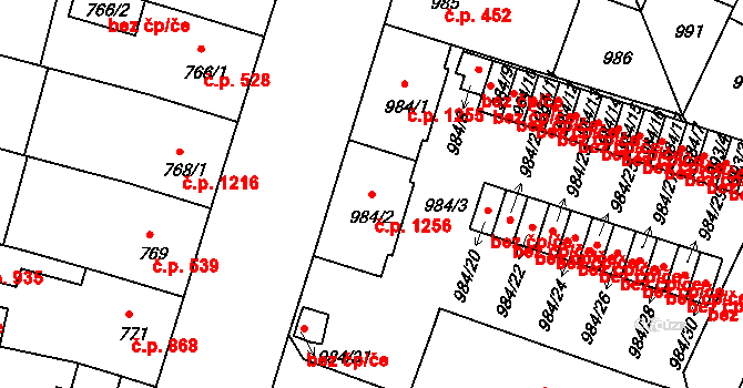 Benešov 1256 na parcele st. 984/2 v KÚ Benešov u Prahy, Katastrální mapa