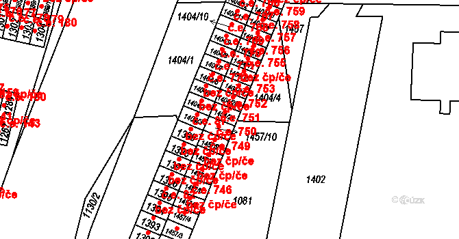 Lovosice 752 na parcele st. 1404/21 v KÚ Lovosice, Katastrální mapa
