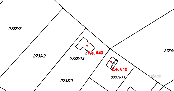 Kopřivnice 643 na parcele st. 2733/13 v KÚ Kopřivnice, Katastrální mapa
