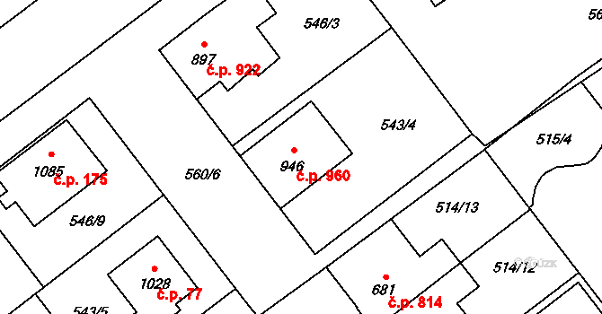 Přívoz 960, Ostrava na parcele st. 946/1 v KÚ Přívoz, Katastrální mapa