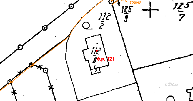 Dolní Heřmanice 121 na parcele st. 112/6 v KÚ Dolní Heřmanice, Katastrální mapa