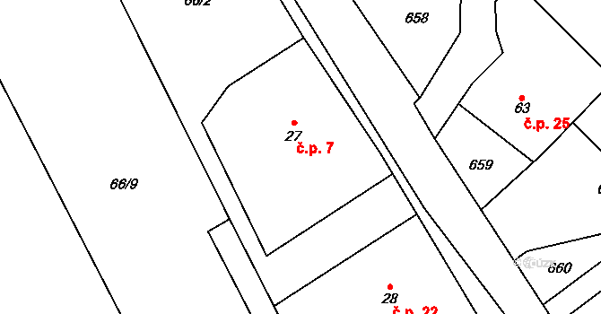 Litava 7, Olší na parcele st. 27 v KÚ Litava, Katastrální mapa