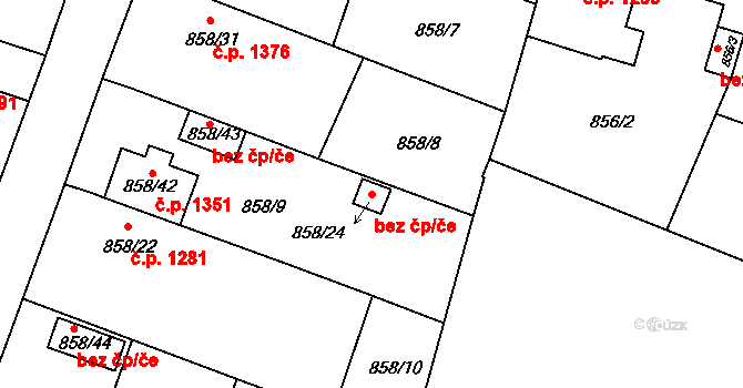 Velké Meziříčí 43433332 na parcele st. 858/24 v KÚ Velké Meziříčí, Katastrální mapa