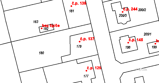 Dobroslavice 137 na parcele st. 179 v KÚ Dobroslavice, Katastrální mapa