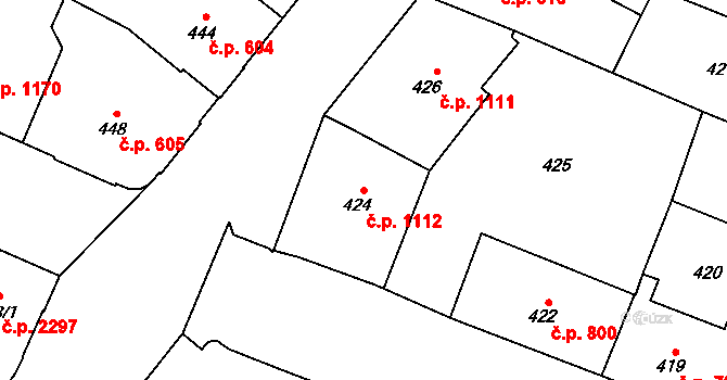 Předměstí 1112, Opava na parcele st. 424 v KÚ Opava-Předměstí, Katastrální mapa