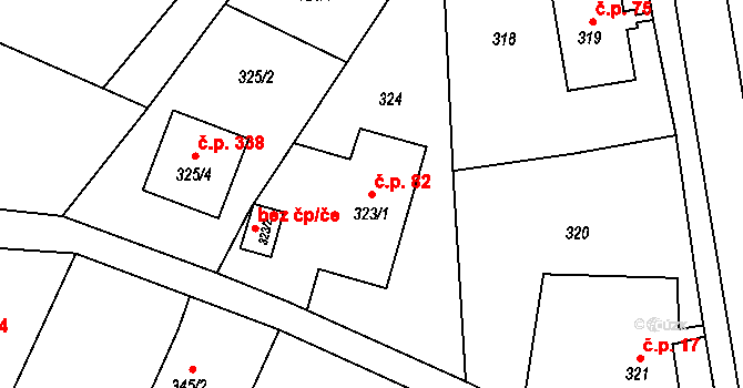 Bobrovníky 82, Hlučín na parcele st. 323/1 v KÚ Bobrovníky, Katastrální mapa
