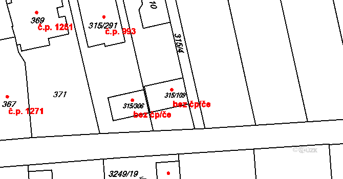 Kunovice 47252332 na parcele st. 315/109 v KÚ Kunovice u Uherského Hradiště, Katastrální mapa