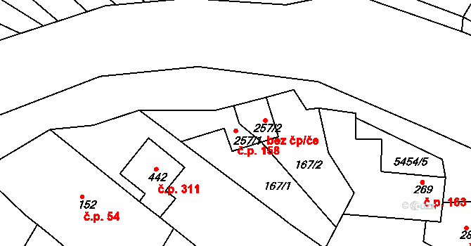 Pitín 158 na parcele st. 257/1 v KÚ Pitín, Katastrální mapa