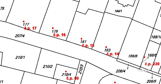 Vícemilice 15, Bučovice na parcele st. 181 v KÚ Vícemilice, Katastrální mapa