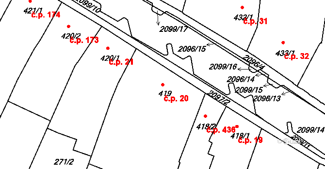 Pražské Předměstí 20, Písek na parcele st. 419 v KÚ Písek, Katastrální mapa
