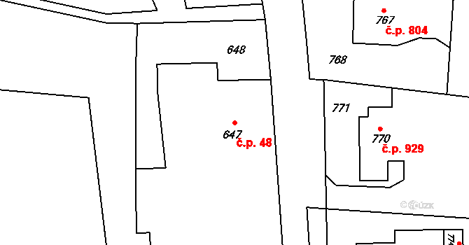 Stonava 48 na parcele st. 647 v KÚ Stonava, Katastrální mapa