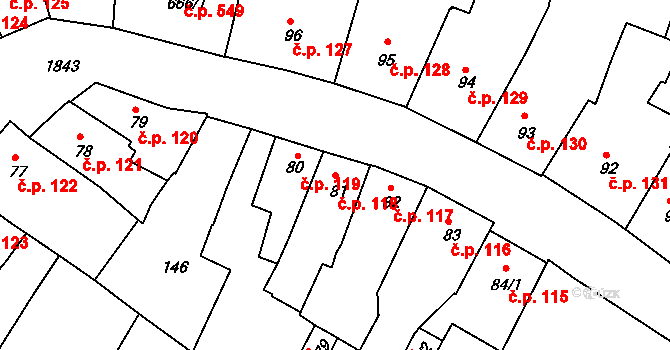 Slaný 118 na parcele st. 81 v KÚ Slaný, Katastrální mapa