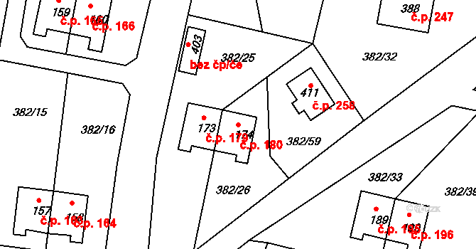 Mlékojedy 180, Neratovice na parcele st. 174 v KÚ Mlékojedy u Neratovic, Katastrální mapa