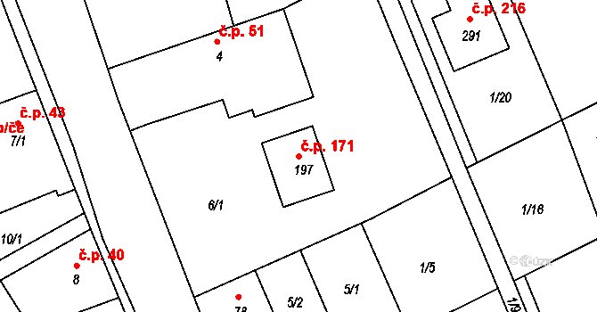 Tachlovice 171 na parcele st. 197 v KÚ Tachlovice, Katastrální mapa