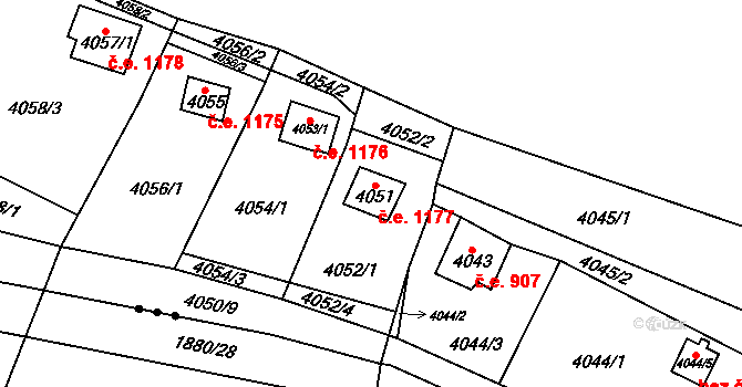 Černošice 1177 na parcele st. 4051 v KÚ Černošice, Katastrální mapa