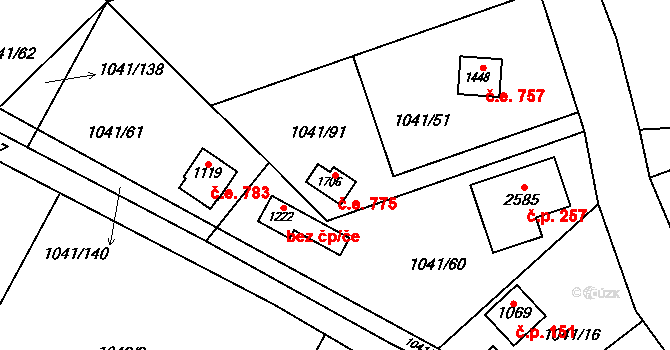 Radlík 775, Jílové u Prahy na parcele st. 1706 v KÚ Jílové u Prahy, Katastrální mapa