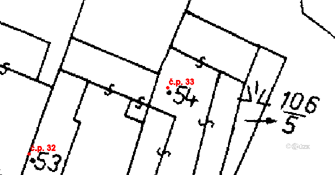 Rataje 33 na parcele st. 54 v KÚ Rataje u Bechyně, Katastrální mapa