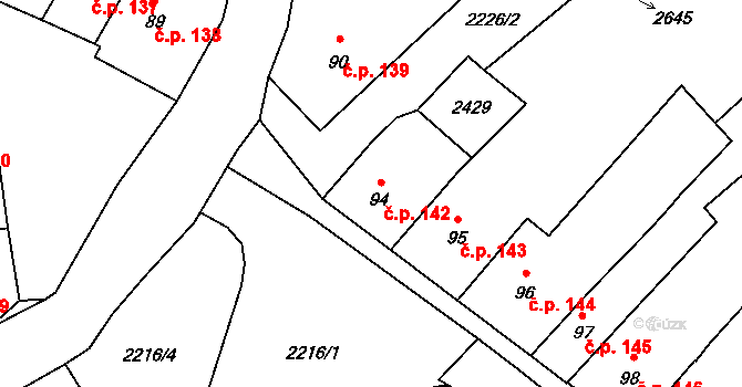 Radnice 142 na parcele st. 94 v KÚ Radnice u Rokycan, Katastrální mapa