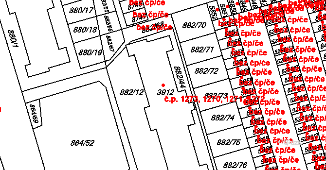 Bílé Předměstí 1270,1271,1272,1273, Pardubice na parcele st. 3912 v KÚ Pardubice, Katastrální mapa