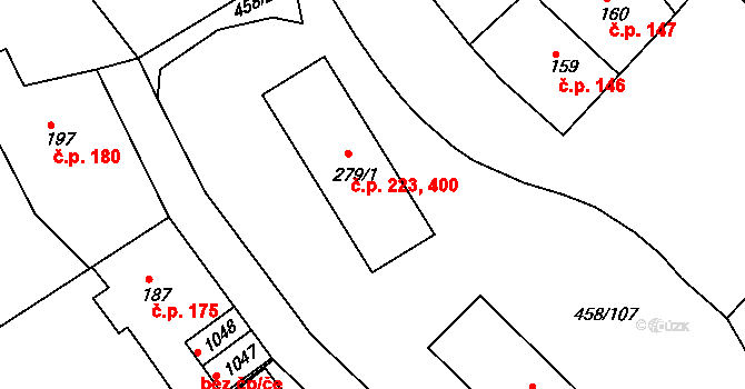 Adamov 223,400 na parcele st. 279/1 v KÚ Adamov, Katastrální mapa