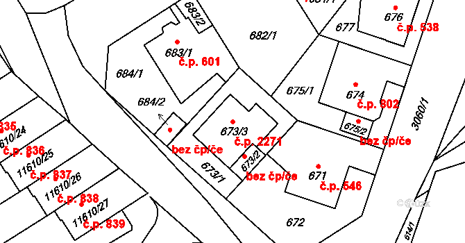 Bolevec 2271, Plzeň na parcele st. 673/3 v KÚ Bolevec, Katastrální mapa
