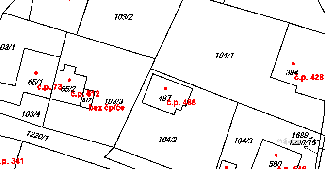 Mořkov 488 na parcele st. 487 v KÚ Mořkov, Katastrální mapa