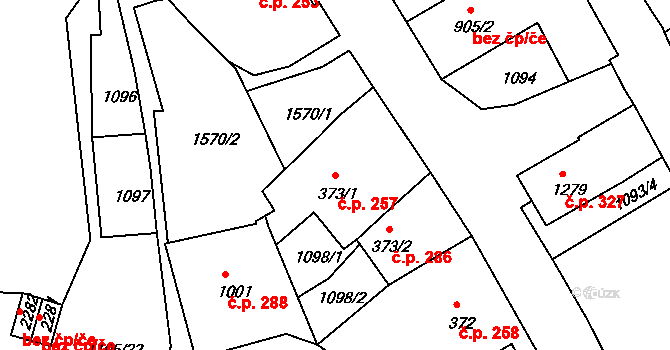 Plešivec 257, Český Krumlov na parcele st. 373/1 v KÚ Český Krumlov, Katastrální mapa