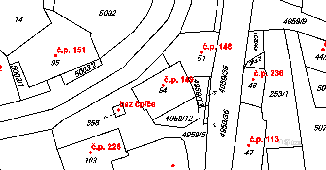 Černovice 149 na parcele st. 94 v KÚ Černovice u Tábora, Katastrální mapa