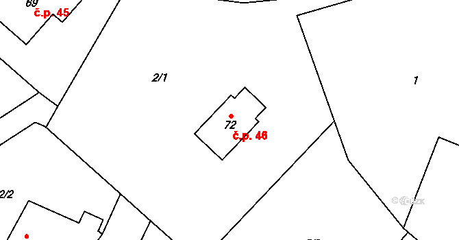 Suchdol 46, Prosenická Lhota na parcele st. 72 v KÚ Suchdol u Prosenické Lhoty, Katastrální mapa