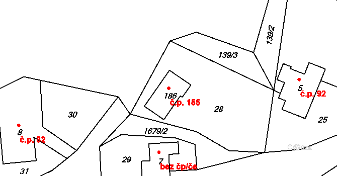 Líska 155, Česká Kamenice na parcele st. 186 v KÚ Líska, Katastrální mapa